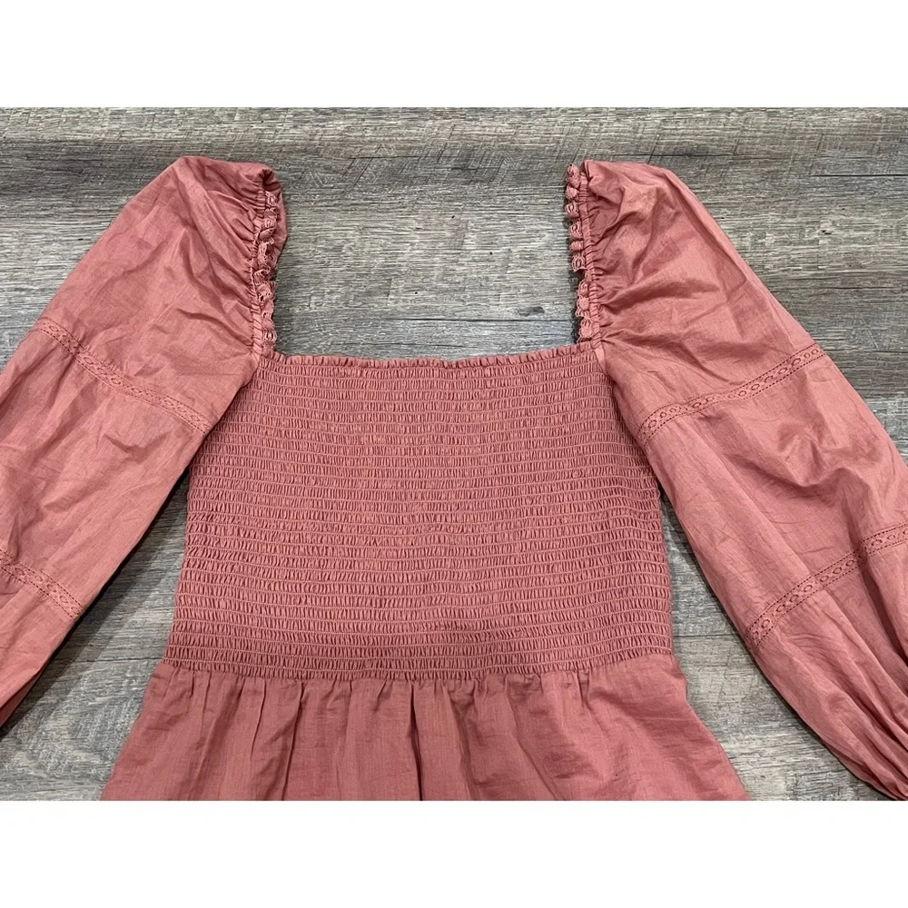 NEW Reformation Dunes Puff Sleeve Dress in Praline - Picture 5 of 8